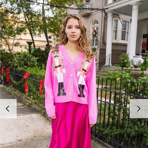 NWOT Queen of Sparkles Hot Pink Nutcracker Cardigan Size Large - Picture 2 of 6